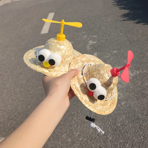 Pet Straw Hat Cute Bamboo Dragonfly Cat Dog Sun Hat Small Puppy Birthday Headwear Summer Pet Accessories