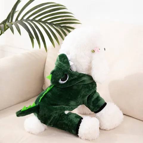 Pet Dinosaur Winter Warm Coral Fleece Hoodie Cute Four-Legged Costume Coat Apparel For Small Dogs And Cats