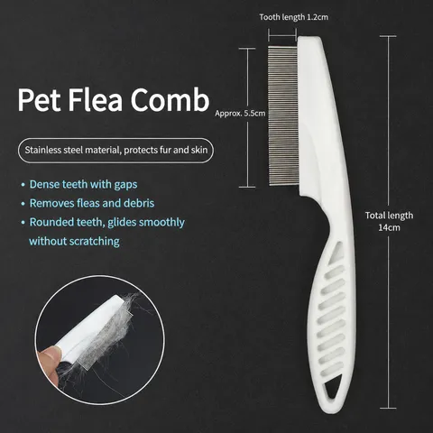 Stainless Steel Pet Flea Comb Dense Teeth Dog Cat Grooming Tool White Plastic Handle Pet Hair Removal Comb
