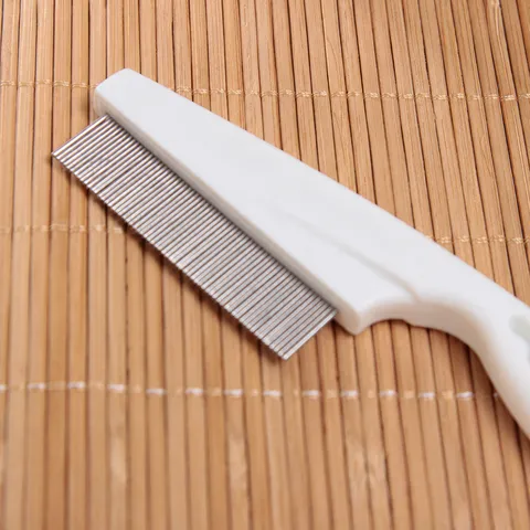 Stainless Steel Pet Flea Comb Dense Teeth Dog Cat Grooming Tool White Plastic Handle Pet Hair Removal Comb