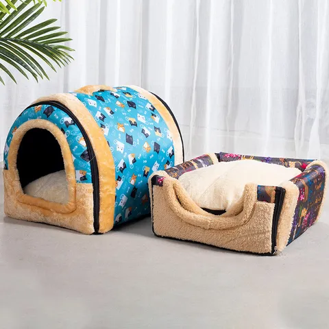 Warm Plush Cat Dog Tent House Cave Winter Enclosed Pet Bed Soft Fleece Puppy Kitten Sleeping Nest Pet Supplies