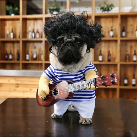 Funny Dog Cat Guitar Playing Costume Pet Clothes Sailor Suit Summer Apparel Fun Pet Party Dress Outfit
