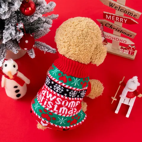 Pet Christmas Sweater Knitwear Cute Puppy Dog Clothes Winter Warm Apparel Holiday Snowflake Pullover Pet Apparel