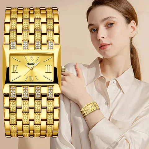 Yalalusi Reloj de Cuarzo para Mujer con Esfera Cuadrada de Lujo Correa de Cadena de Strass Elegante Reloj de Moda