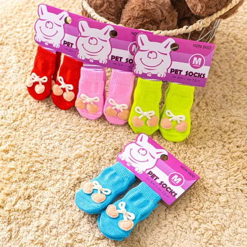 Small Dog Cat Socks Anti-Slip Cute Bow Knit Pet Paw Protector Breathable Warm Puppy Foot Covers Pet Supplies