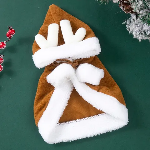 Pet Christmas Cloak Fawn Antlers Hooded Cape Winter Warm Costume For Cats And Dogs Holiday Party Photo