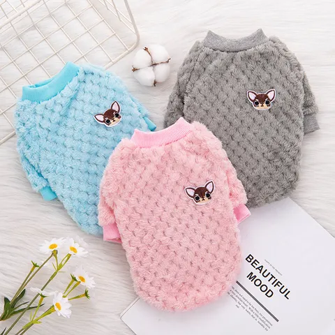 Pet Dog Hoodie Autumn Winter Warm Fleece Sweatshirt Cute Puppy Embroidery Clothes For Small Dogs Cats XS-XL