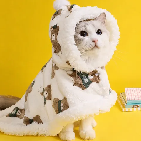 Pet Dog Winter Warm Thickened Cloak Cape Sleep Robe Cute Bear Fleece Apparel