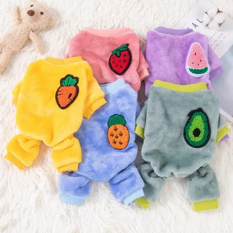Pet Dog Clothes Autumn Winter Warm Thickened Four Legged Hoodie Cute Fruit Embroidery Small Dogs Cats Apparel