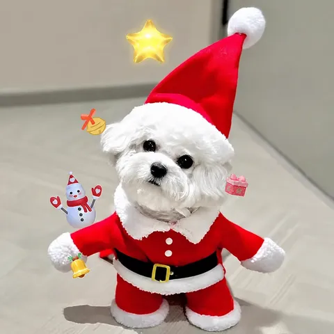 Pet Christmas Dog Clothes Cute Santa Claus Costume With Hood Winter Warm Apparel For Small Dogs And Cats Party Outfit