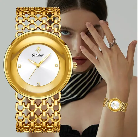 Reloj de Cuarzo de Lujo para Mujer con Correa de Metal Calada Vintage Esfera Redonda con Detalles de Strass Reloj de Moda