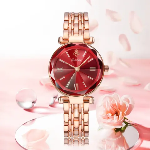 Yalalusi Reloj de Cuarzo para Mujer Moda Elegante Reloj de Pulsera Impermeable Caja de Aleación Oro Rosa Esfera de Cristal