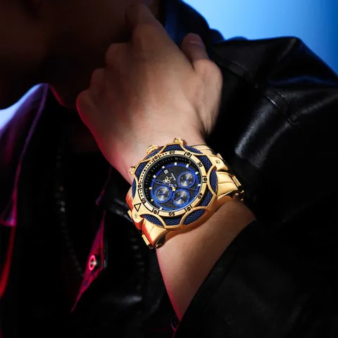 Hombres Lujo Reloj Cuarzo Grande Impermeable Cristal Zafiro Acero Inoxidable Negocios Casual Reloj