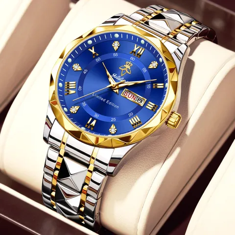 Reloj de Cuarzo de Negocios para Hombre Acero Inoxidable Impermeable Esfera Grande con Calendario y Día de la Semana