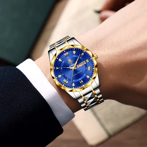 Reloj de Cuarzo de Negocios para Hombre Acero Inoxidable Impermeable Esfera Grande con Calendario y Día de la Semana