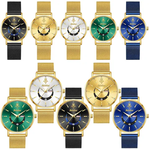 Reloj de Cuarzo Minimalista Correa de Malla de Acero Inoxidable Impermeable Calendario Reloj de Pulsera Moda Negocios Pareja Casual Reloj