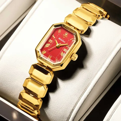 Fashion Women Quartz Watch Luxury Geometric Alloy Strap Elegant Ladies Wristwatch Roman Numerals Quartz Movement Gift
