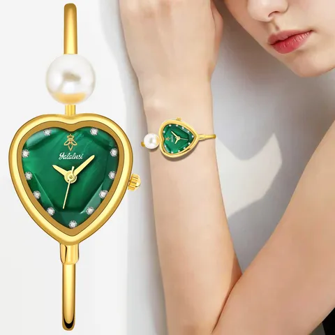 Mujer Reloj de Cuarzo Esfera en Forma de Corazón Perla Artificial Reloj Pulsera Aleación Moda Casual Reloj de Pulsera Regalo