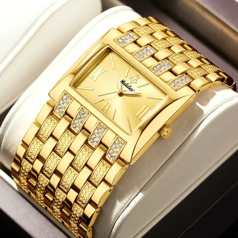 Yalalusi Reloj de Cuarzo para Mujer con Esfera Cuadrada de Lujo Correa de Cadena de Strass Elegante Reloj de Moda