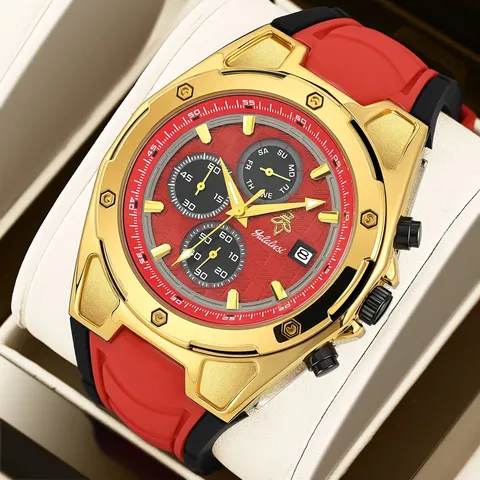 Reloj Deportivo de Cuarzo para Hombre Cronógrafo Multifunción Seis Agujas Correa de Silicona Moda