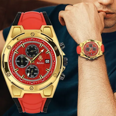 Reloj Deportivo de Cuarzo para Hombre Cronógrafo Multifunción Seis Agujas Correa de Silicona Moda
