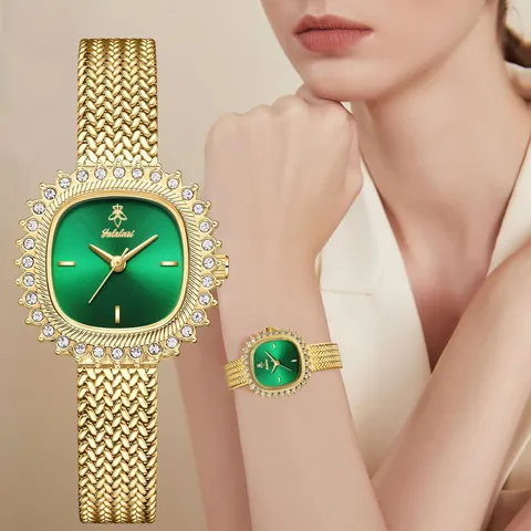 Reloj de Cuarzo de Lujo Vintage para Mujer Tono Oro Plata Correa de Malla Bisel de Strás Patrón de Trigo Reloj de Pulsera de Moda