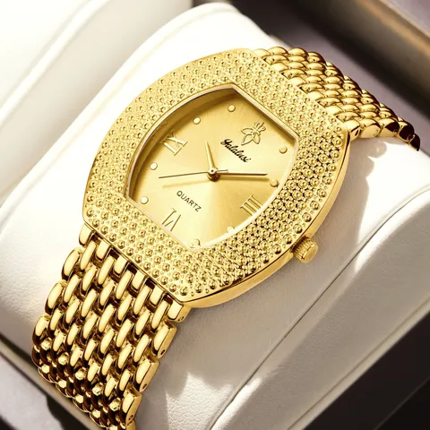 Reloj de Cuarzo Tonneau de Lujo Mujer Estrás Esfera Grande Impermeable Correa de Aleación Reloj de Pulsera
