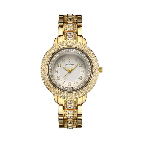 Yalalusi Reloj de Cuarzo para Mujer Lujo Oro Plata Diamantes de Imitación Vestido Reloj Impermeable Casual Analógico Reloj de Pulsera Joyería