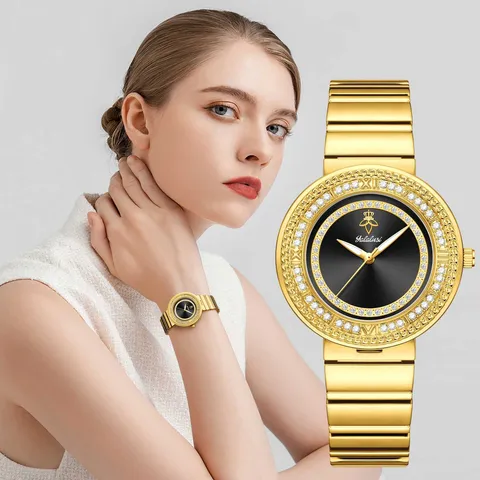 Yalalusi Reloj de Cuarzo para Mujer Esfera de Diamantes de Imitación de Lujo Correa de Aleación Ecológica Reloj de Pulsera Impermeable de Moda