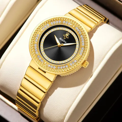 Yalalusi Reloj de Cuarzo para Mujer Esfera de Diamantes de Imitación de Lujo Correa de Aleación Ecológica Reloj de Pulsera Impermeable de Moda