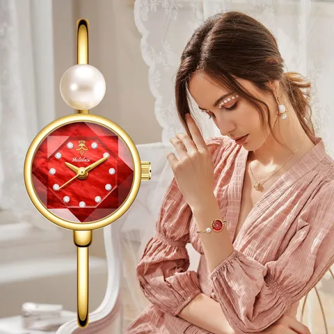 Reloj de Pulsera de Perlas para Mujer Lujo Ligero Reloj de Cuarzo Elegante Aleación Perla Artificial Strass Reloj