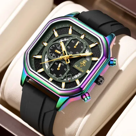 Reloj de Cuarzo Multifuncional para Hombre Deporte Negocios Impermeable Correa de Silicona Moda