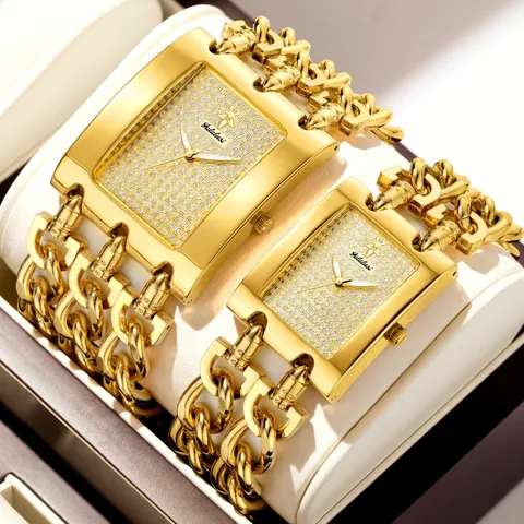 Reloj de Cuarzo de Pareja de Moda Aleación Esfera de Strass Doble Cadena Correa de Metal Reloj de Lujo Para Hombres y Mujeres