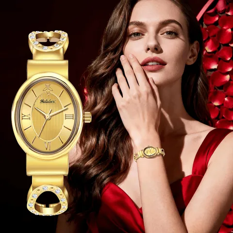 Reloj de Cuarzo para Mujer Reloj Pulsera Lujo Minimalista Esfera Ovalada Strass Correo de Acero Moda Casual