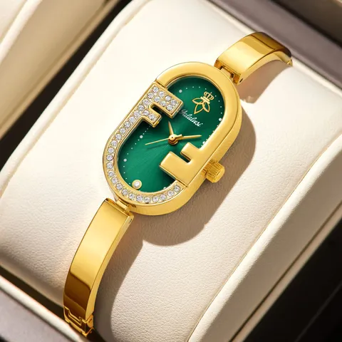 Reloj de Cuarzo para Mujer Retro Esfera Ovalada Pequeña Diamante de Imitación Correa Delgada de Aleación Reloj Elegante de Vestir