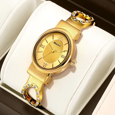 Reloj de Cuarzo para Mujer Reloj Pulsera Lujo Minimalista Esfera Ovalada Strass Correo de Acero Moda Casual
