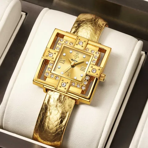 Reloj de Cuarzo para Mujer de Lujo Cuadrado Aleación Strass Esfera Números Romanos Correa de Cuero