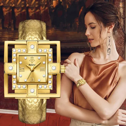Reloj de Cuarzo para Mujer de Lujo Cuadrado Aleación Strass Esfera Números Romanos Correa de Cuero