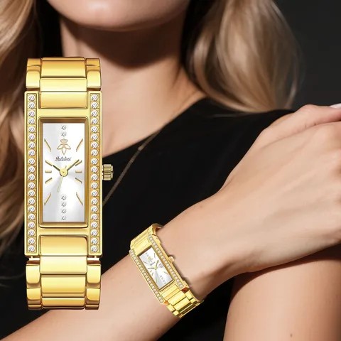 Reloj de Cuarzo de Lujo para Mujer Esfera Cuadrada de Acero Inoxidable Reloj Pulsera de Strass Reloj de Pulsera Impermeable