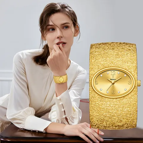 Reloj de Cuarzo de Lujo para Mujer Esfera Ovalada Pulsera Dorada Vintage Reloj Elegante de Joyería
