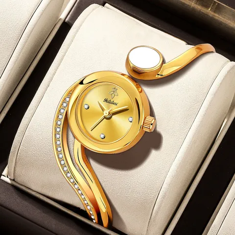 Yalalusi Reloj de Cuarzo para Mujer Moda de Lujo Reloj de Pulsera con Strass Incrustado Aleación Esfera Pequeña Reloj Impermeable Diario