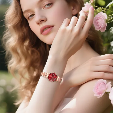 Yalalusi Reloj de Cuarzo para Mujer Moda Elegante Reloj de Pulsera Impermeable Caja de Aleación Oro Rosa Esfera de Cristal