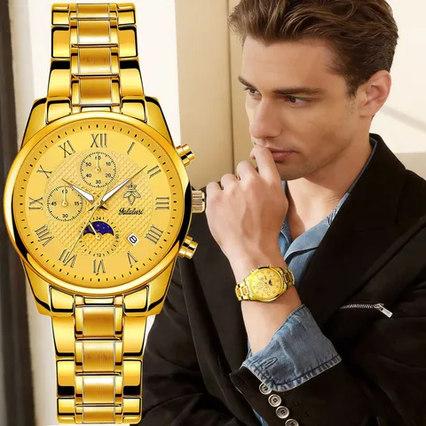 Reloj de Cuarzo de Negocios de Lujo para Hombre Correa de Acero Inoxidable Esfera de Números Romanos Cronógrafo Impermeable