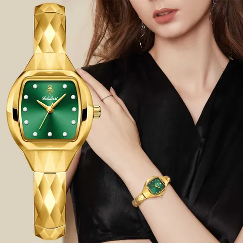 Yalalusi Reloj de Cuarzo Vintage en Forma de Barril para Mujer Lujo Correa Geométrica Facetada Esfera Pequeña Reloj Impermeable