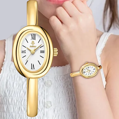 Reloj de Cuarzo Ovalado Vintage de Lujo para Mujer Impermeable Minimalista Oro Plata Pulsera Reloj