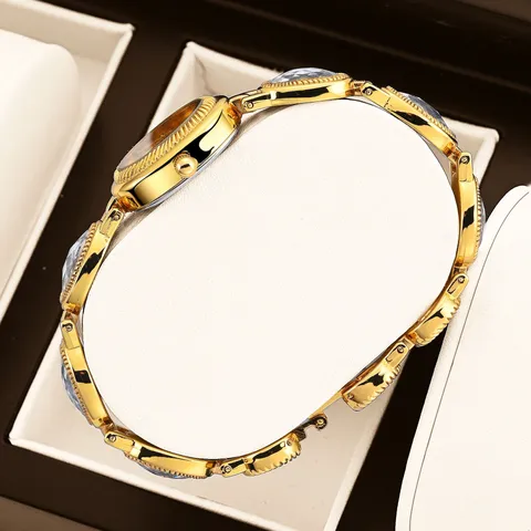 Montre à Quartz de Luxe pour Femmes Cadran Ovale Vintage Bracelet Chaîne Strass Montre-Bracelet en Alliage Bijoux Élégants
