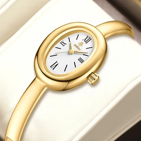 Reloj de Cuarzo Ovalado Vintage de Lujo para Mujer Impermeable Minimalista Oro Plata Pulsera Reloj
