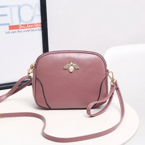 PU Leather Crossbody Bag For Women Fashion Shoulder Bag Multilayer Casual Commuter Handbag Metal Bee Pearl Decor