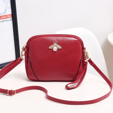PU Leather Crossbody Bag For Women Fashion Shoulder Bag Multilayer Casual Commuter Handbag Metal Bee Pearl Decor