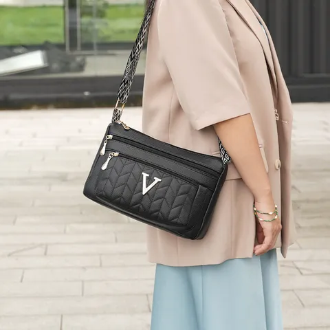 Women PU Leather Shoulder Bag Vintage Casual Crossbody Bag Multi Layer Zipper Tote Bag Large Capacity Handbag